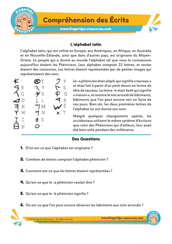 L’alphabet latin - Compréhension des Écrits