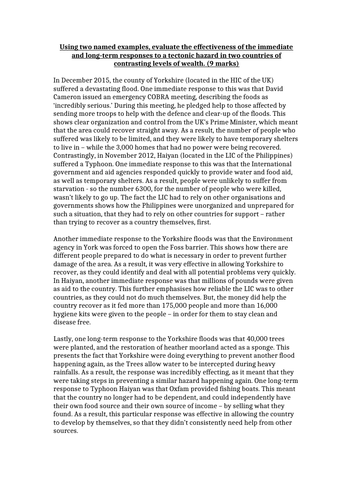 Responses to a tectonic hazard in 2 different countries - A*/Grade 9 Geography (9 marker)