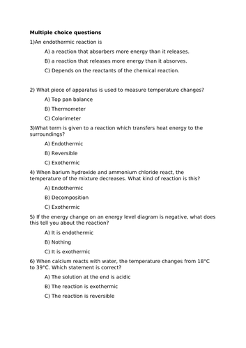 Endothermic and Exothermic reactions/bond energy