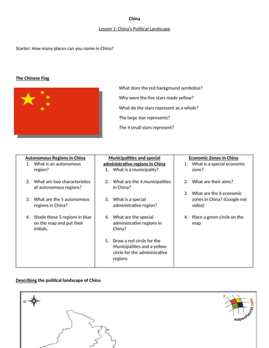 China 3 Part Lesson and worksheets