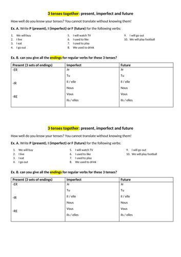 3 tenses together starter French