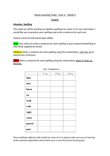 English Home Learning Week 4 | Teaching Resources