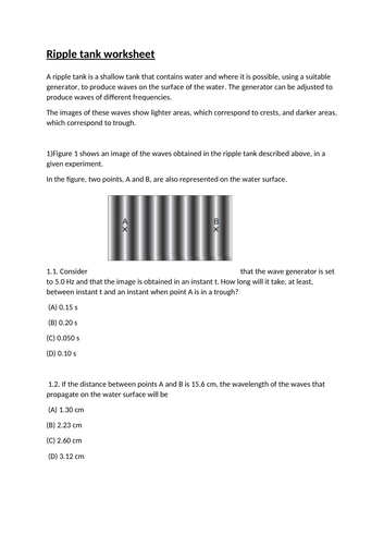 Ripple tank worksheet