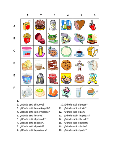 Comida (Food in Spanish) Find it Worksheet Distance Learning