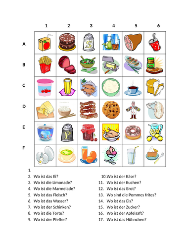 Essen (Food in German) Find it Worksheet Distance Learning