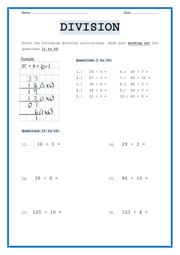 Division 2-page booklet (30 questions)