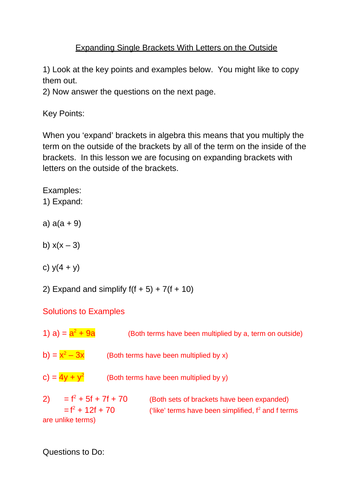 Expanding Single Brackets with Letters on the Outside