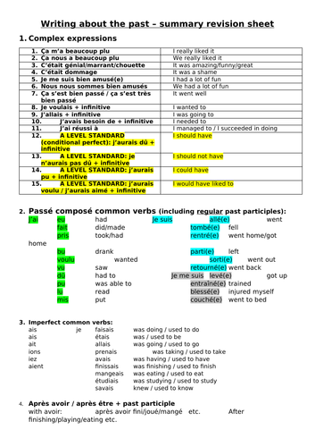 Writing in the past revision sheet