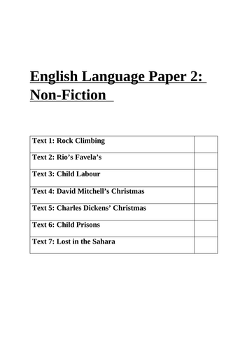 English Language Booklet: Non Fiction Paper 2  with Answers