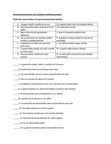 Medioambiente issues and solutions matching practice