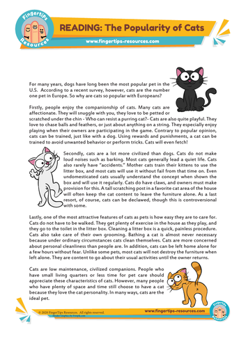 We Love Cats! - ESL Reading Activity