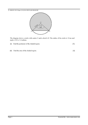 IGCSE Additional Mathematics 0606 Circular measures