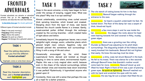 Fronted Adverbials - Identify & create Activity