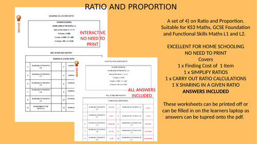 Ratio and Proportion Worksheets