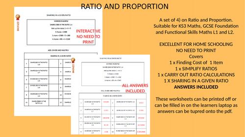 Proportion and Ratio Worksheets | Cost per Item, Simplifying Ratios, Ratio Calculations & Sharing in