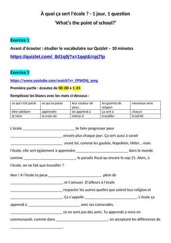 A quoi ça sert, l’école ? 1 jour 1 question listening