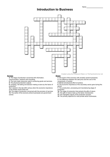 Introduction to Business Crossword Teaching Resources