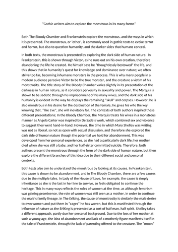 The Bloody Chamber and Frankenstein Comparative Essay