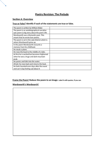 AQA Anthology Poetry Revision Activity Booklet - The Prelude