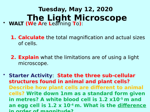 The Light Microscope PPT - GCSE Biology
