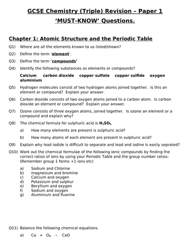 GCSE Triple Chemistry Revision - Topic 1 Atomic structure & the