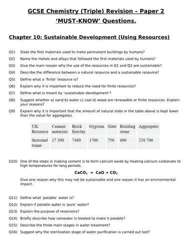 GCSE Triple Chemistry Revision - Topic 10 Using Resources Questions and Answers