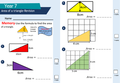 Area of a triangle.  Area and perimeter of a rectangle.