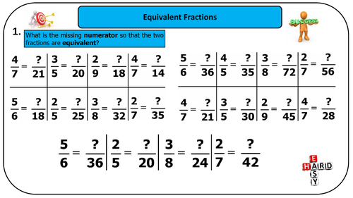 Equivalent Fractions and Cancel the fraction to simplest form