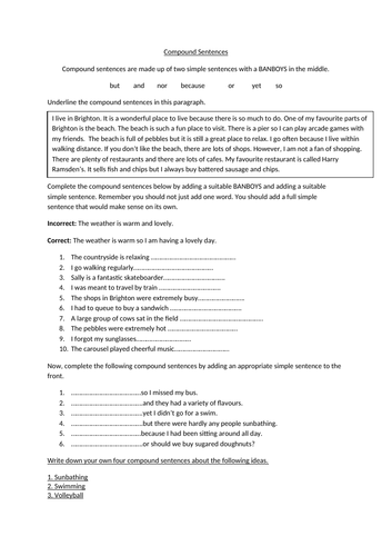 Compound Sentences Worksheet | Teaching Resources