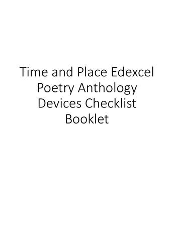 Edexcel GCSE English Literature Time and Place Poetry Devices Checklist Booklet