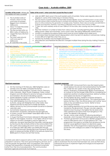 Geography A level Australia wildfire case study poster A3