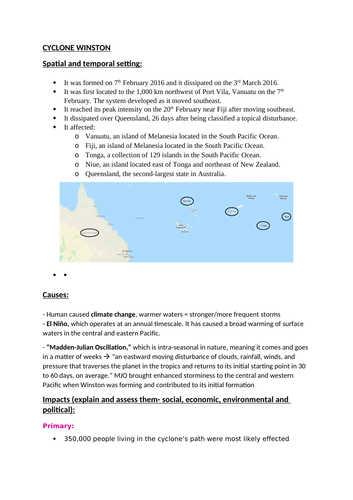 Geography A level Cyclone Winston  case study factsheets (Fiji)