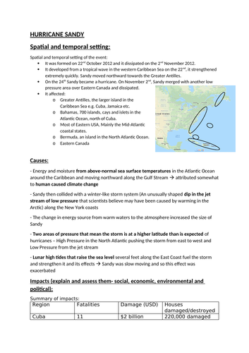 Geography A level Hurricane Sandy  case study factsheets (East coast USA)