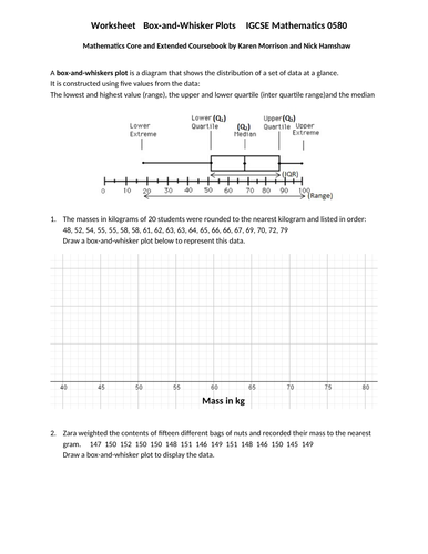 Box-and-Whisker Plots, Worksheet IGCSE Mathematics 0580 ...