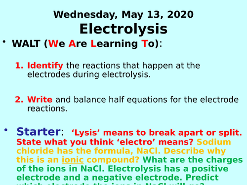 Electrolysis PPT - GCSE Chemistry