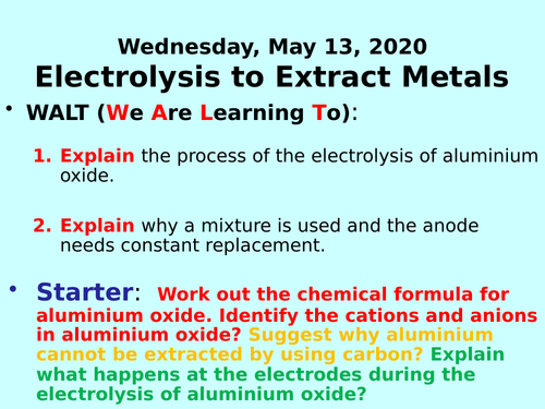 Electrolysis to Extract Metals (Aluminium) PPT - GCSE Chemistry