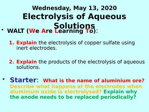 Electrolysis of Aqueous Solutions PPT - GCSE Chemistry