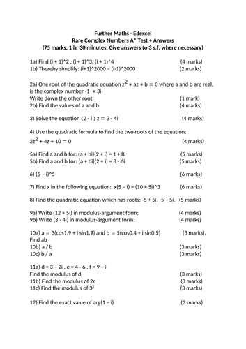 2026 Complex Numbers A* Test + Answers - Further Maths