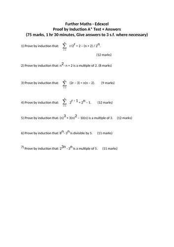 Proof by Induction A* Test + Answers - Further Maths