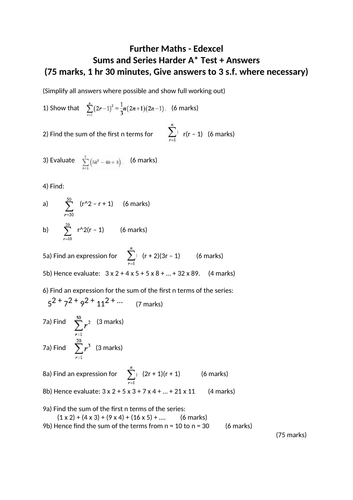 Series and Sums A* Test + Answers - Further Maths