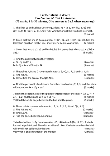 2026 Vectors A* Test + Answers - Further Maths