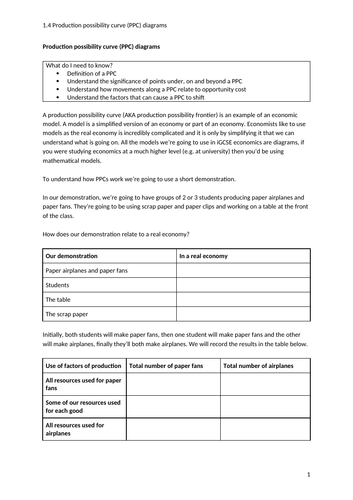 iGCSE Economics. Unit 1. Topic 4: PPCs