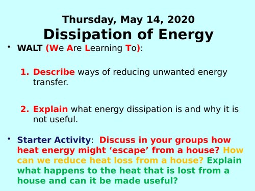 Dissipation of Energy PPT - GCSE Physics