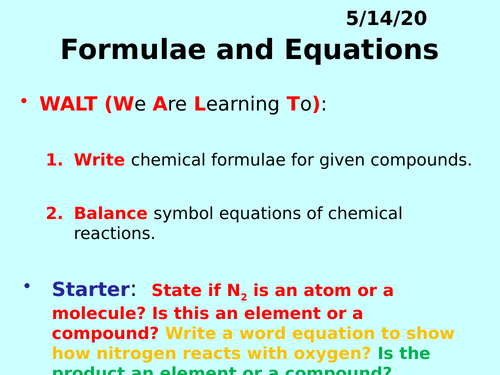 Formulae and Equations PPT - GCSE Chemistry