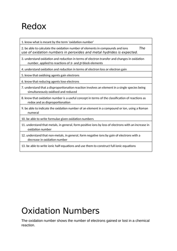 CONCISE A* A Level Chemistry Edexcel Chapter 3 Notes (Redox, Oxidation)