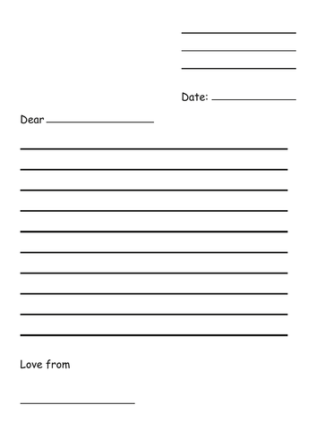 Informal letter template for Literacy writing