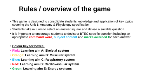 Interactive revision games: Anatomy & physiology (BTEC / GCSE / ALEVEL)