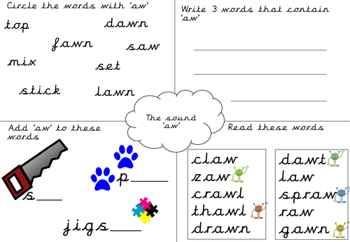 Phonics Worksheet: aw | Teaching Resources