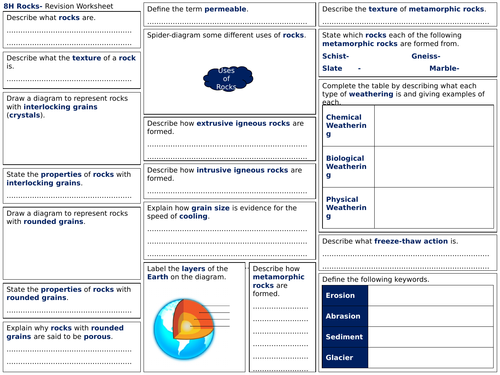 Exploring Science 8H Revision Worksheet Rocks Teaching Resources