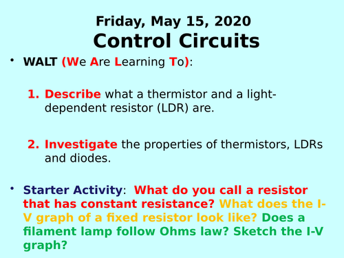 Control Circuits (LDRs, Thermistors and Diodes) PPT - GCSE Physics